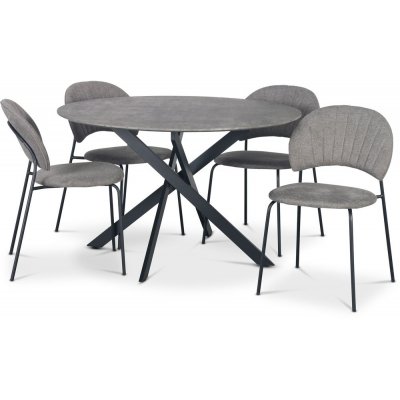 Hogrän Essgruppe Ø120 cm Tisch in Betonoptik + 4 graue Hogrän Stühle