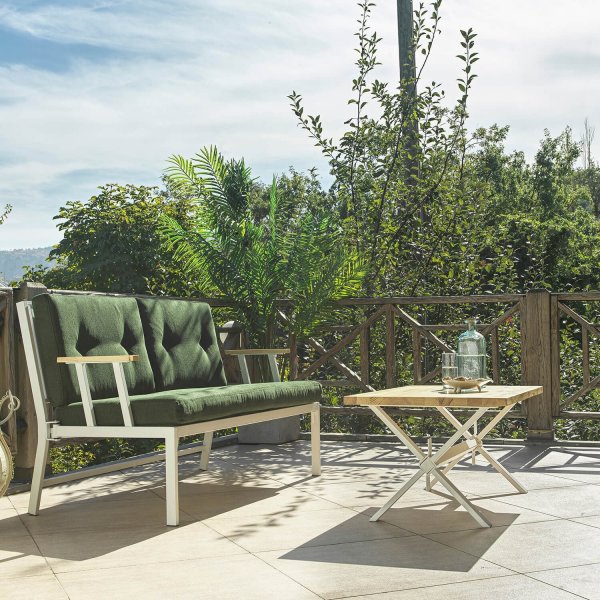 Lotus 2-Sitzer Outdoor-Sofa - Wei/Grn + Textilreinigung fr Mbel