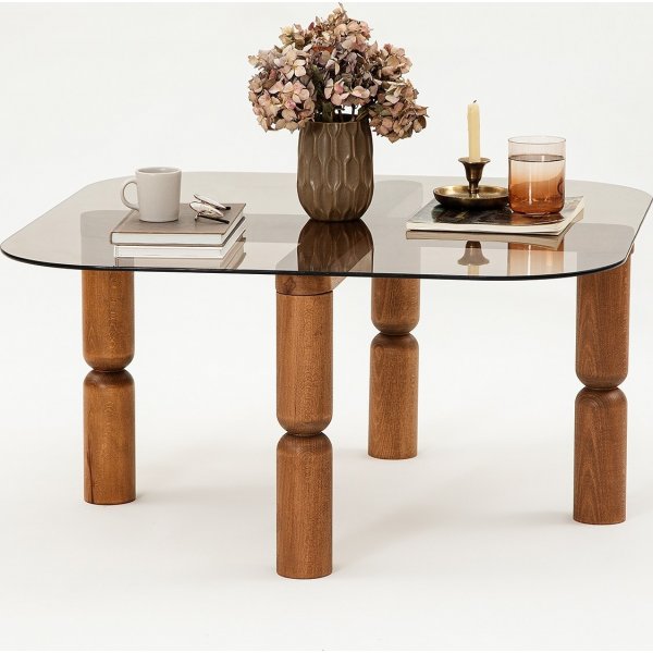 Kei Couchtisch 80 x 80 cm - Walnuss/Bronze