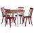 Dalsland-Essgruppe: Runder Tisch in Eiche / Wei mit 4 roten Pinnstola