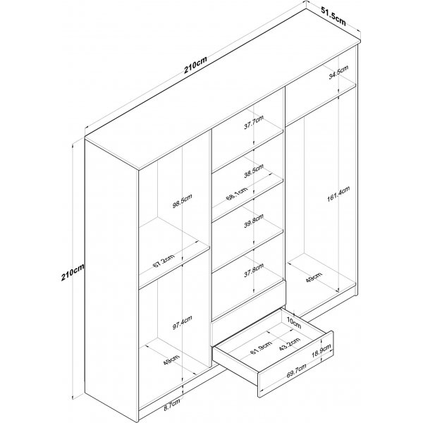 Baden Kleiderschrank 11 - Nussbaum/weiß Baden Kleiderschrank 11 - Nussbaum/weiß