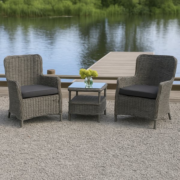 Balkonset mit 2 Sthlen und Tisch 48 x 48 cm grau/Rattan - Tor/Jacksonville