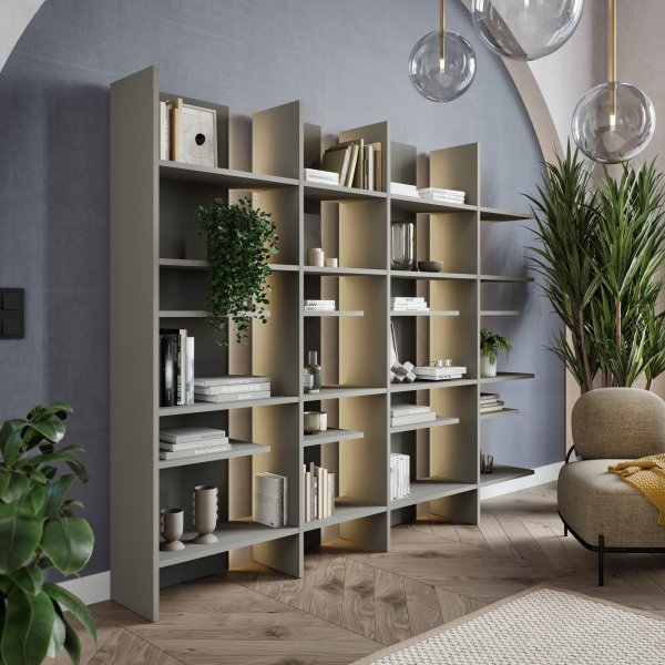 Tiefes Regal mit LED-Beleuchtung links - Grau Tiefes Regal mit LED-Beleuchtung links - Grau