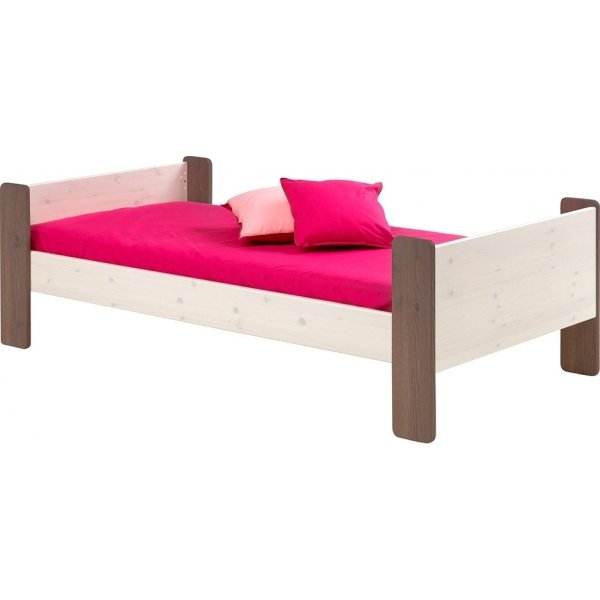 Fr Kinder Einzelbett 90 x 200 cm - Wei/Grau/Braun