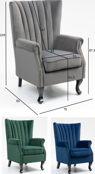 Ohrenklappensessel aus grauem Samt Ohrenklappensessel aus grauem Samt