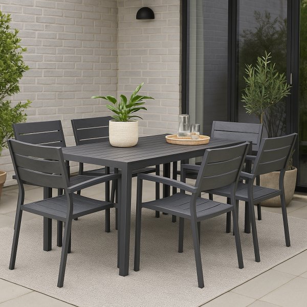 Esszimmergarnitur 6 Sthle und Esstisch 205 x 90 cm schwarz/grau - Las Vegas