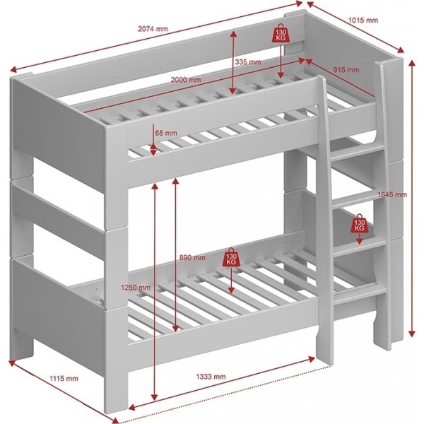 Fr Kinder-Etagenbett 90 x 200 cm - Wei/Grau/Braun