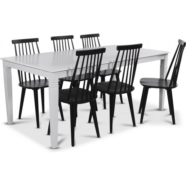 Mellby Essgruppe 180 cm Tisch mit 6 schwarzen Dalsland Pinnstolar