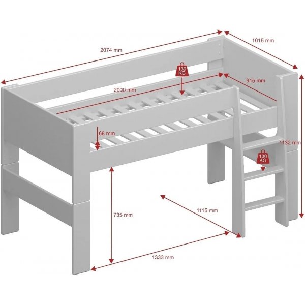Fr Kinder-Hochbett 90 x 200 cm - Grau