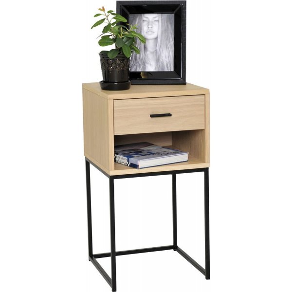 Domino Nachttisch mit Regal - Wei pigmentiertes Eichenfurnier