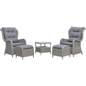 Pigeon Outdoor-Möbel-Set: 2 Sessel mit Fußhocker und Tisch - Graues Kunststoff-Rattan Pigeon Outdoor-Möbel-Set: 2 Sessel mit Fußhocker und Tisch - Graues Kunststoff-Rattan