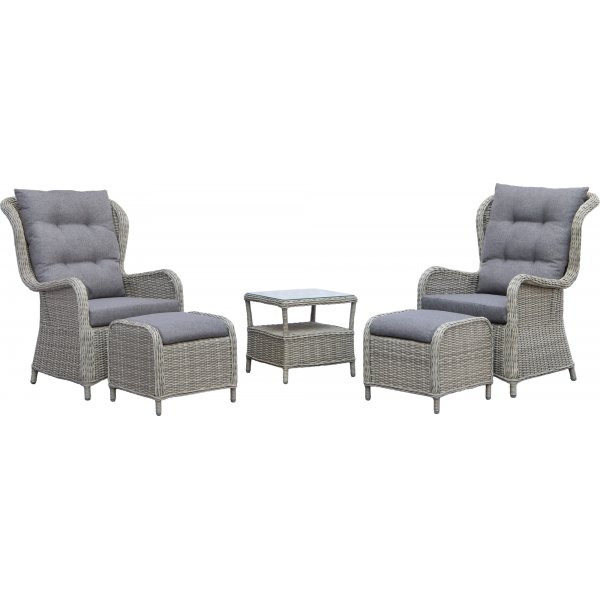 Pigeon Outdoor-Mbel-Set: 2 Sessel mit Fuhocker und Tisch - Graues Kunststoff-Rattan