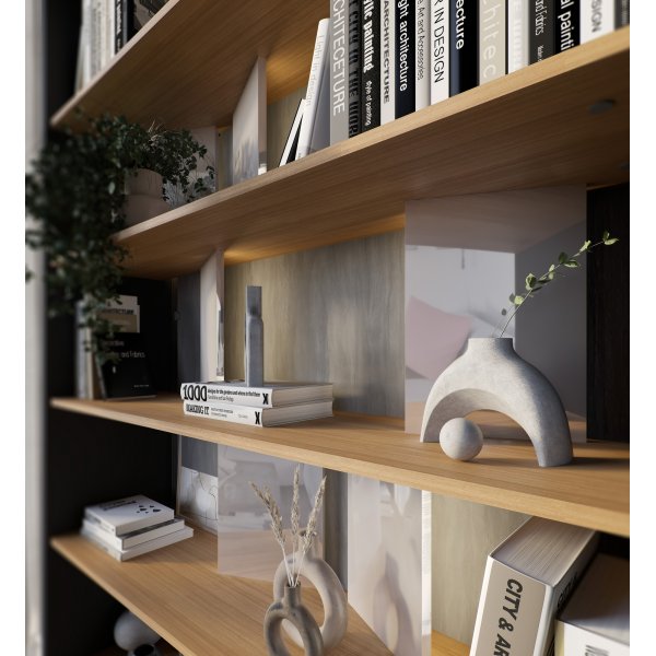 Dika-B�cherregal mit Hintergrundbeleuchtung - Graphit/Eiche/Glanzgrau