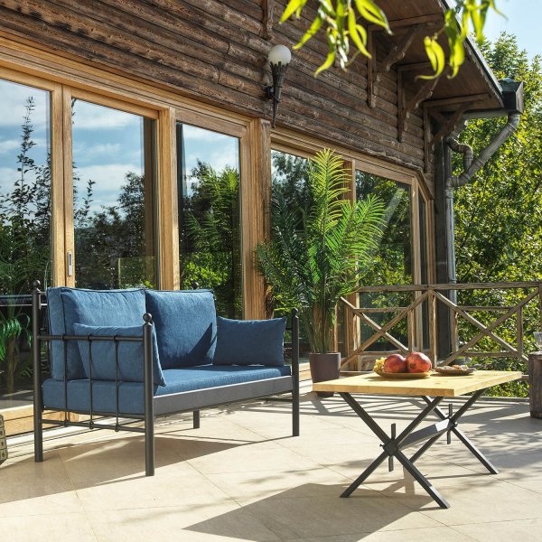 Lalas 2-Sitzer Outdoor-Sofa - Schwarz/Blau + Fleckentferner fr Mbel