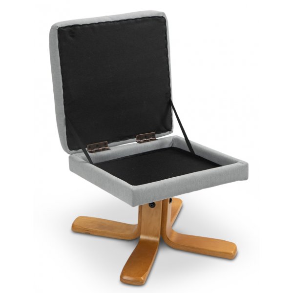 Verstellbarer Sessel Duva inklusive Fuhocker mit Stauraum - Grauer Stoff mit Holzbeinen