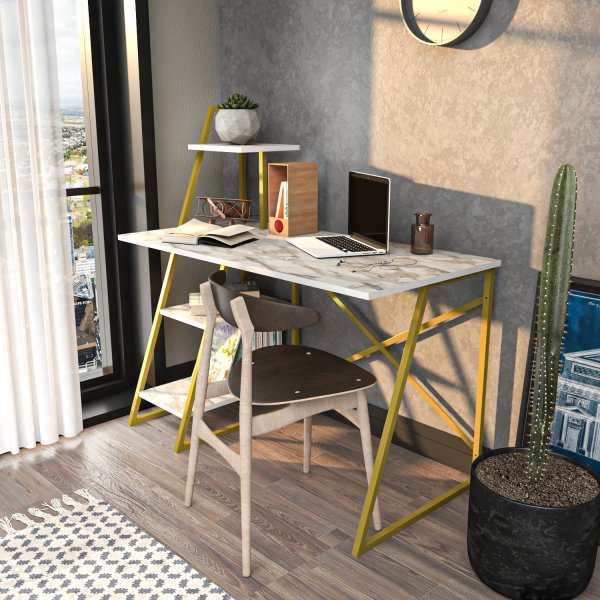 Admira Schreibtisch 120 x 60 cm - Wei/Gold