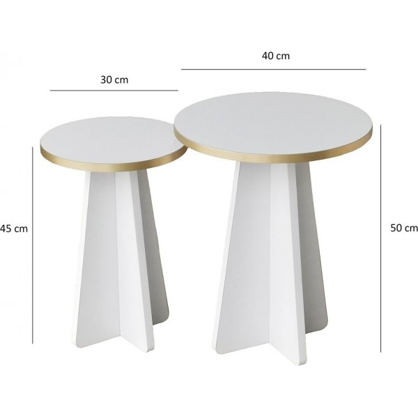 Pilz-Beistelltisch-Set 30/40 cm - Gold/Wei