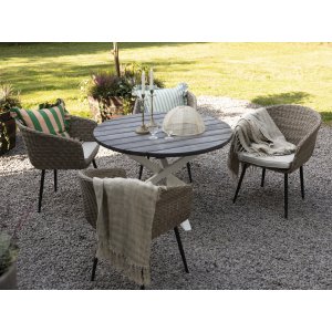 Essgruppe Aster: Runder Tisch Ø112 cm mit 4 Sesseln Essgruppe Aster: Runder Tisch Ø112 cm mit 4 Sesseln