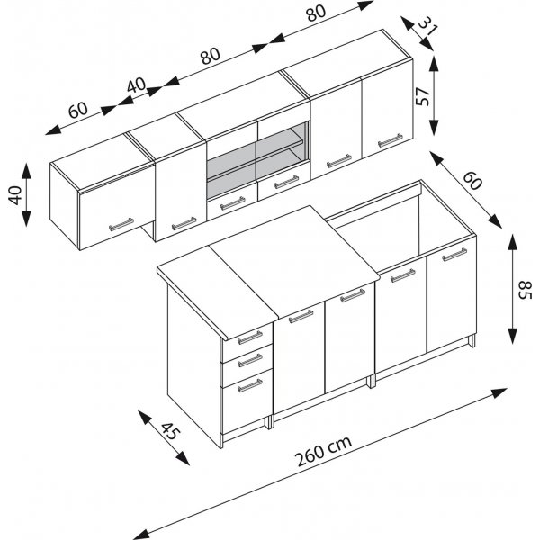 Perla Komplettkche 260 cm - Artisan-Eiche/Matt-Dunkelgrau/Wotan-Eiche