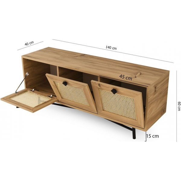 Alcazar Medienbank 140 cm - Eiche/schwarz