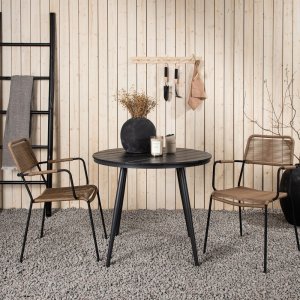 Break Outdoor-Essgruppe mit 2 Lindos-Gestellsthlen - Beige/Schwarz