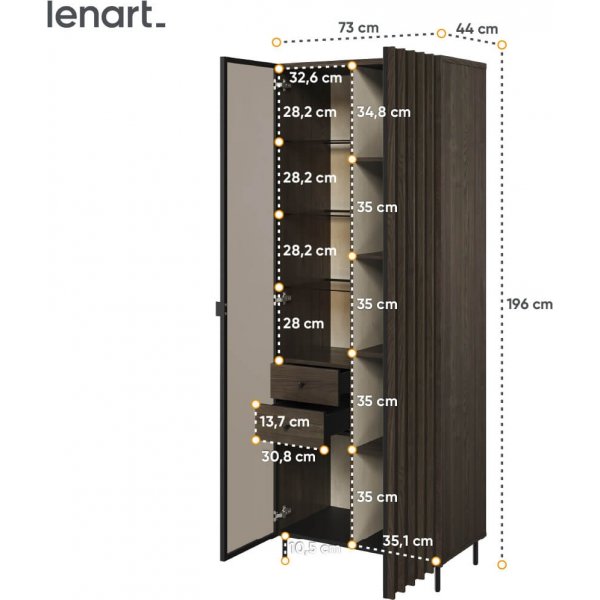 Hoher Glasschrank Piedmont - Portland-Esche/Schwarz