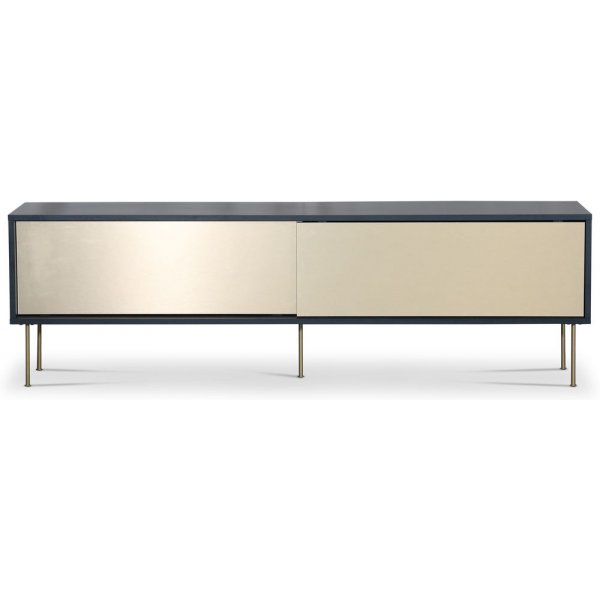 Volumen-Medienbank mit Schiebetren 178 cm - Grau/Messing