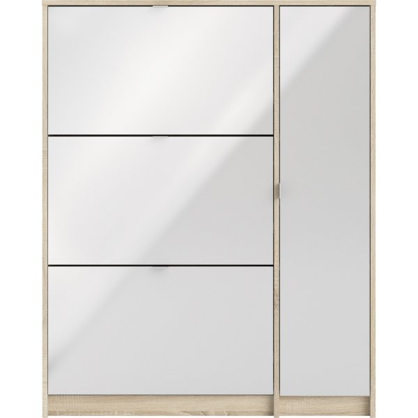 Schuhschrank mit Tür und 3 Fächern - Eiche/Weiß Schuhschrank mit Tür und 3 Fächern - Eiche/Weiß